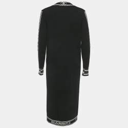 Pre Owned كارديغان شانيل كشمير أسود بحزام شعار طويل بأزرار مقاس صغير