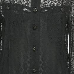 Pre Owned Chanel Black Floral Lace Detail Top L