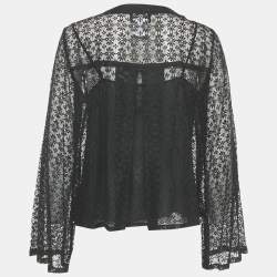 Pre Owned Chanel Black Floral Lace Detail Top L