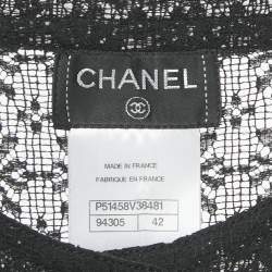 Pre Owned Chanel Black Floral Lace Detail Top L