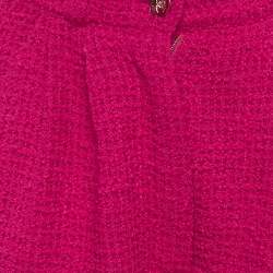 Pre Owned بنطلون شانيل تويد وردي بجيوب رقعة وتفاصيل ساق عريضة مقاس صغير - سمول