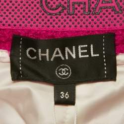 Pre Owned بنطلون شانيل تويد وردي بجيوب رقعة وتفاصيل ساق عريضة مقاس صغير - سمول