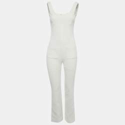 Pre Owned جمبسوت شانيل تويد أبيض بدون ظهر مقاس صغير - سمول