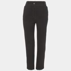 Pre Owned Chanel Black Crepe Contrast Stich Detail Trousers M 