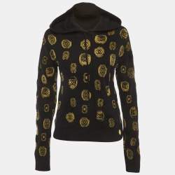 Pre Owned Chanel Black CC Coin Knit Hooded Pullover M