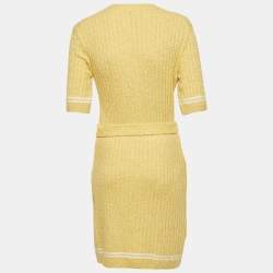 مملوكة مسبقًا Chanel Yellow Cotton Knit Belted Midi Dress M