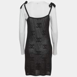 Pre Owned فستان شانيل تريكو كروشيه كشمير أسود وتناقض قطن ميني M