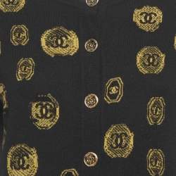 Pre Owned Chanel Black Coin Intarsia Cashmere Button Front Cardigan M