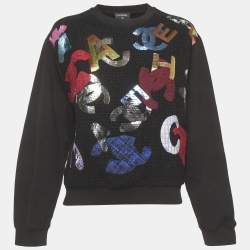 مملوكة مسبقًا Chanel Black Jersey Multicolor CC Logo Detail Sweatshirt M