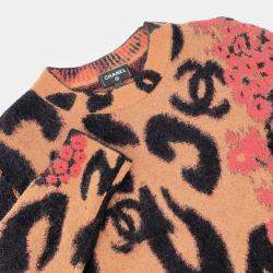 Pre Owned Chanel Leopard Knit Sweater Size 36 Brown/Black/Pink 