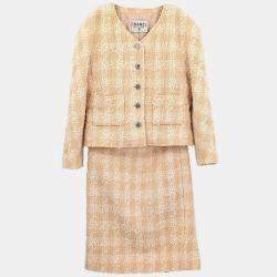 Pre Owned Chanel Setup Suit Jacket Skirt Beige 96P #38