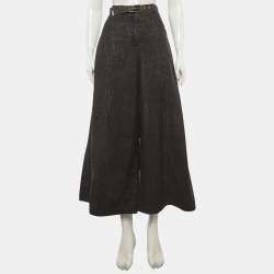 Pre Owned بنطلون جينز شانيل دنيم أسود واسع الأرجُل مقاس كبير جدًا / مقاس الخصر 34 بوصة