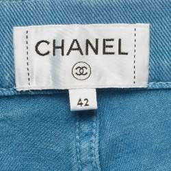 Pre Owned Chanel Blue Denim Wide-Leg Jeans L/Waist 34"
