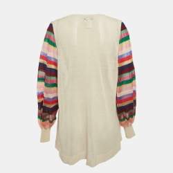 مملوكة مسبقًا Chanel Beige Silk Knit V-Neck Sweatshirt L