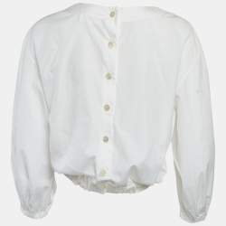 Pre Owned Chanel White Cotton Long Sleeve Blouse M