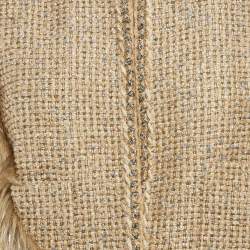 Pre Owned جاكيت شانيل بيج/ذهبي تويد تقليم فرو صناعي مقاس متوسط