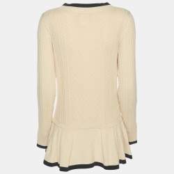 Pre Owned Chanel Cream & Blue Contrast Knit Pullover Top M