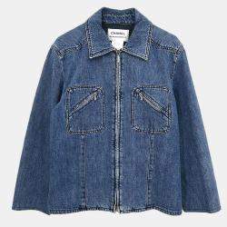 Pre Owned جاكيت شانيل دنيم بسحاب أزرق 00A مقاس 44