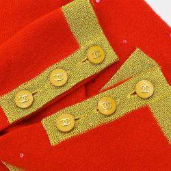 Pre Owned توب شانيل قصير الأكمام كارديغان برتقالي 96A مقاس 42