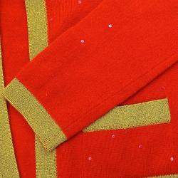 Pre Owned توب شانيل قصير الأكمام كارديغان برتقالي 96A مقاس 42