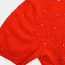 Pre Owned توب شانيل قصير الأكمام كارديغان برتقالي 96A مقاس 42