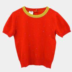 Pre Owned توب شانيل قصير الأكمام كارديغان برتقالي 96A مقاس 42