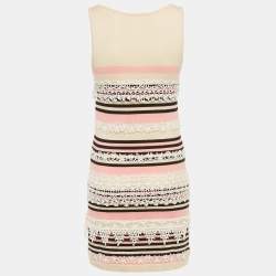 مملوكة مسبقًا Chanel Pink Striped Knit Lace Trim Mini Dress S