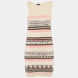 مملوكة مسبقًا Chanel Pink Striped Knit Lace Trim Mini Dress S