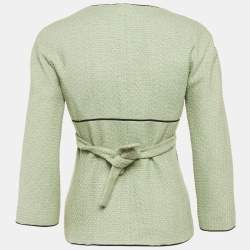 مملوكة مسبقًا جاكيت شانيل تويد أخضر بحزام مقاس صغير