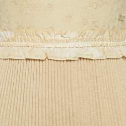 Pre Owned Chanel Beige Rib Knit Fringed Trim Mini Dress S