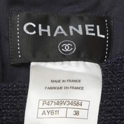 Pre Owned Chanel Navy Blue Tweed Mini Dress M
