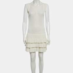 Pre Owned Chanel White Knit Tiered Mini Dress S
