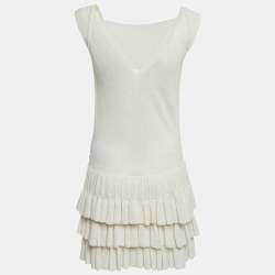Pre Owned Chanel White Knit Tiered Mini Dress S