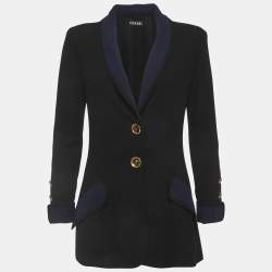 مملوكة مسبقًا Chanel Vintage Black Crepe Button Front Blazer M