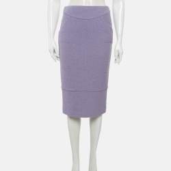 Pre Owned Chanel Purple Tweed Pencil Skirt M
