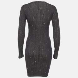 Pre Owned Chanel Navy Blue Lurex Rib Knit Short Dress S