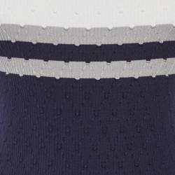 Pre Owned توب شانيل تريكو بنسيج أبيض/أزرق مقاس متوسط (ميديم)