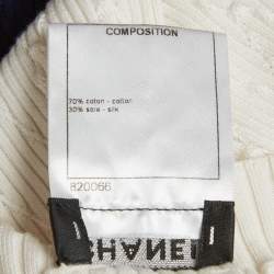 Pre Owned توب شانيل ت ريكو بنسيج أبيض/أزرق مقاس متوسط (ميديم)