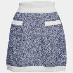 Pre Owned Chanel Blue Textured Knit CC Applique Mini Skirt M