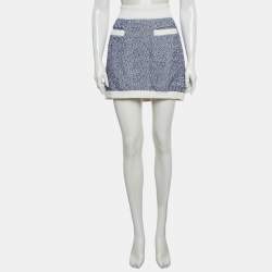 Pre Owned Chanel Blue Textured Knit CC Applique Mini Skirt M