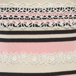 Pre Owned Chanel Pink Striped Lace Insert Cashmere Knit Dress S