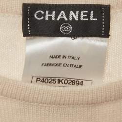 Pre Owned Chanel Pink Striped Lace Insert Cashmere Knit Dress S