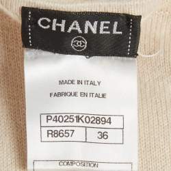 Pre Owned Chanel Pink Striped Lace Insert Cashmere Knit Dress S