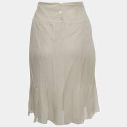 Pre Owned Chanel Beige Silk Pleated Mini Skirt L