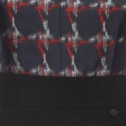 Pre Owned Chanel Black/Navy Blue Check Crepe and Silk Mini Dress S