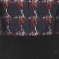 Pre Owned Chanel Black/Navy Blue Check Crepe and Silk Mini Dress S