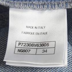 Pre Owned Chanel Blue Denim All Over Logo Print Wide Leg Jeans S/Waist 25"