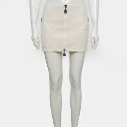 Pre Owned Chanel Identification Cream Jersey Zip Front Mini Skirt M