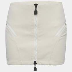 Pre Owned Chanel Identification Cream Jersey Zip Front Mini Skirt M