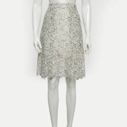 Pre Owned Chanel Monochrome Floral Cut Lace Mini Skirt M